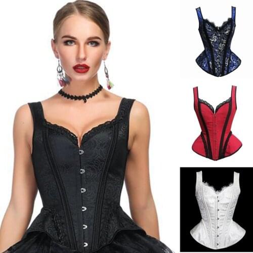 Victorian Corset Elegant Women Steampunk Overbust Corsets Lace Floral Jacquard Wedding Party Bustier Tops Slimming Costume