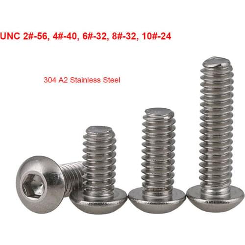 UNC Round Head Hex Hexagon Socket Machine Screws 304 Stainless Steel Pan Head Allen Bolts 2#-56 4#-40 6#-32 8#-32 10#-24