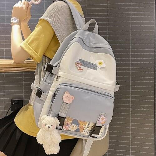 2021 New Contrast Color Waterproof Nylon Women Backpack Female Casual Double Shoulder Travel Bag Schoolbag For Teenage Girl