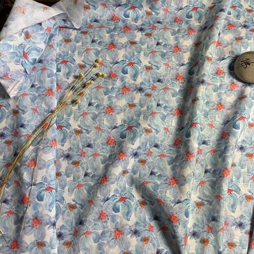 High quality Flax Tencel fabric Floral digital printing tissu Summer pants cheongsam hand DIY breathable clothing fabrics