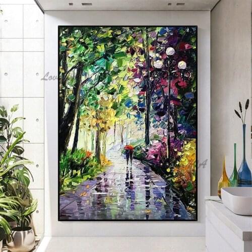 High Quality New Arrival Contemporary Color Abstract 100%Handpainted Painting A Couple Walking On Forest Path On Canvas Unframed