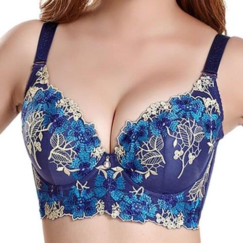 Sanderala Women Lace Embroidered Push Up Bra Set Plus Size Flower Sexy Gorge Brassiere Gather Bralette Pants&Bra Lingerie