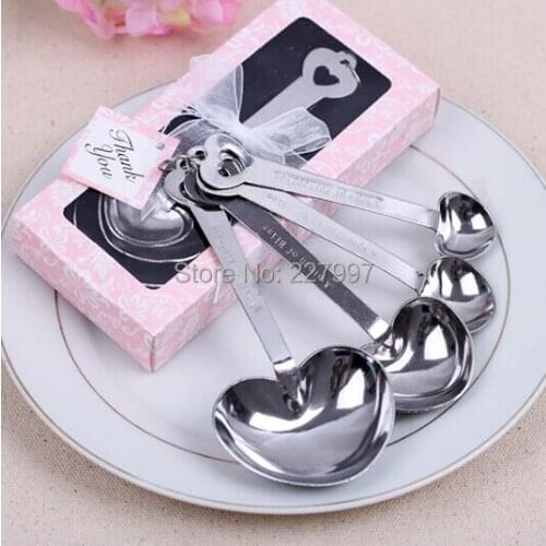 150 Set/Lot Love Beyond Heart Shape Measuring Stainless Steel Spoons (Pink box ) + Wedding Favors Gifts + Fedex Free Shipping