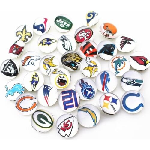 20pcs/lot Single Football Team Round Glass Snap Buttons Charms Fit 18mm DIY Snap Bracelet Necklace Jewelry