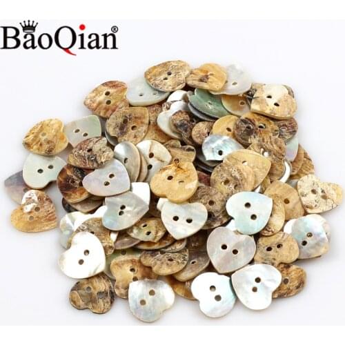 50pcs/Batch Natural Shell Craft Fashion Home Sewing Button Color 13mm Heart-Shaped Clothing Decoration Scrapbook Diy Accessories
