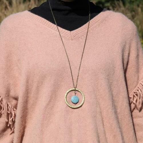 70cm Moon Circle Sky Blue Lava Disk Essential Oil Diffuser Necklace Pendant for Sweater XL-391