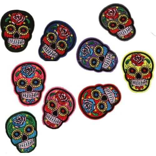 9Pcs Embroidered Floral Skull Patch for Clothing Iron on Sewing Applique for Jackets Jeans Biker Patch Clothes Stickers Badges