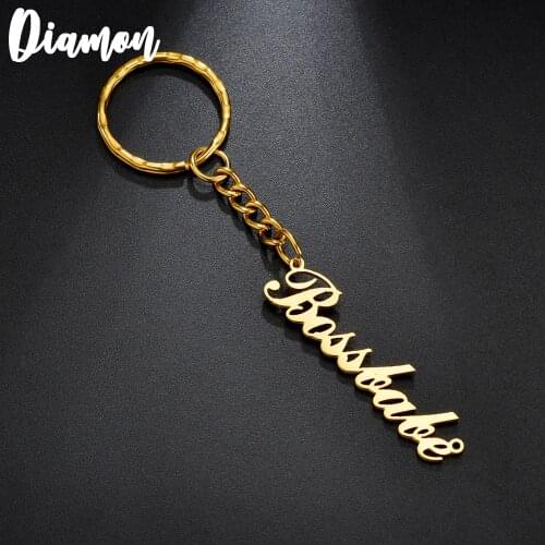 Diamon Customized 2020 New Fashion Stainless Steel Hearth Name Keychain Personalized Letter Gold Pendant Nameplate Gift