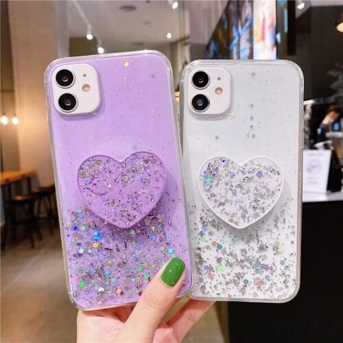 3D Pink Lovely heart Holder stand Socket Glitter soft clean case for samsung galaxy S8 S9 plus S10 S20 ultra A51 A50 S A71