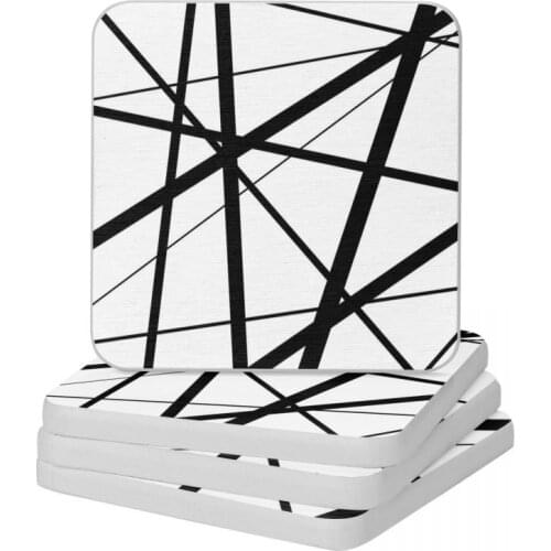 Black And White Geometric Lines Diatomite Square Round Coaster Heat Insulation Cup Bonsai Mat Soap Toothbrush Pad 10x10cm