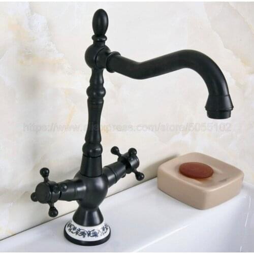 Black Bronze Bathroom Brass Basin Faucet Lavatory Sink Tap Mixer Double Cross Handle Bath Tap Hot and Cold Mixer Tap znf646