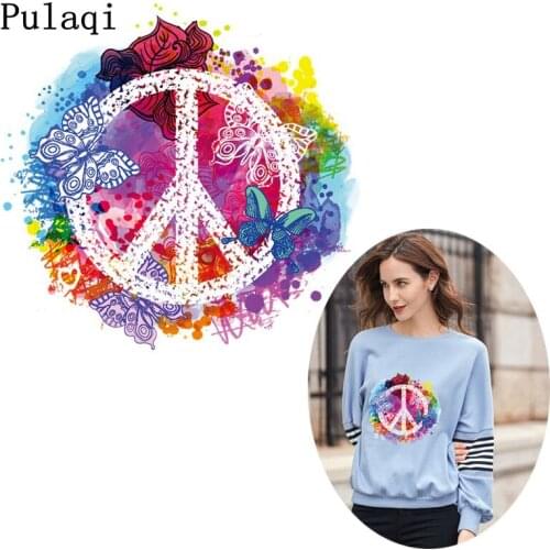 Pulaqi Colorful Peace Iron On Heat Transfers Vinyl Thermal Heat Transfer Patch For Clothes Ironing Sticker Clothing DIY Applique