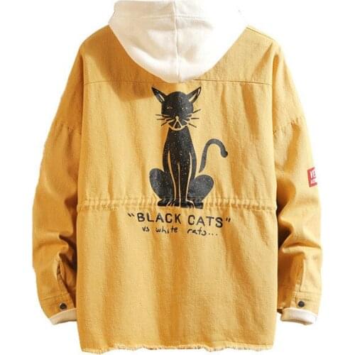 Denim jacket mens spring autumn 2020 Fashion street teenagers new Korean style trendy cat printed tooling clothes jacket men