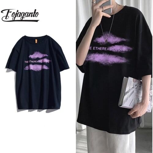 FOJAGANTO 2021 Streetwear Harajuku Tshirt Cloud Hip Hop T Shirt Men Summer Short Sleeve T-Shirt Cotton Fashion Tops Tees