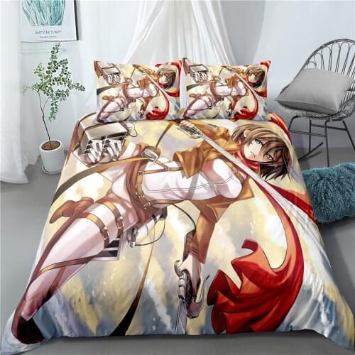 Attack on Titan Bedding Set 3D Print 2/3 Pieces Cartoon Anime Duvet Cover Home Textile Bed Quilt Cover for Kids Adults Bedspread