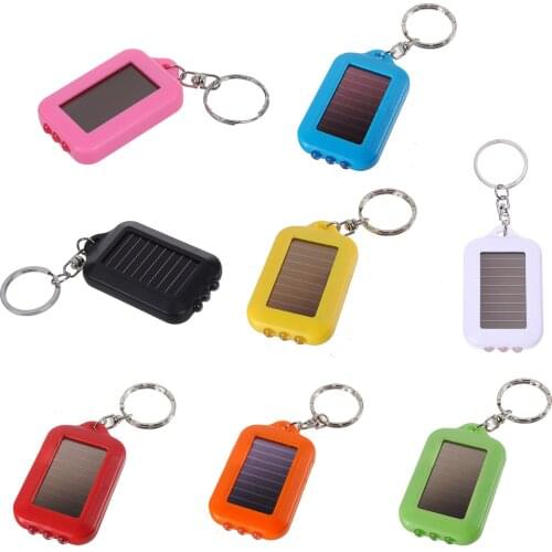 10X Mini Solar Power Rechargeable 3LED Flashlight Keychain Light Torch Ring New