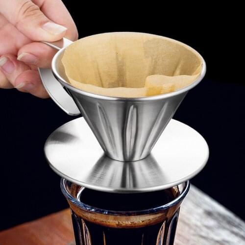 Reusable Stainless Steel Coffee Dripper Slow Drip Coffee Filter Metal Cone Coffee Maker Tea Slag Funnel With Non-slip Cup Stand