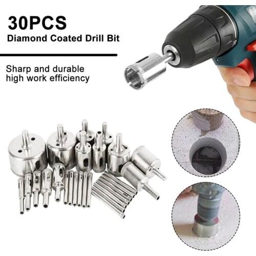 30pcs 6mm-50mm Glass Hole Openner Diamond Coated Drill Bit Set Tile Marble Glass Ceramic Hole Saw Drilling Bits For Power Tools