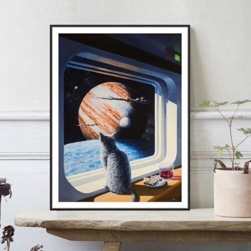 Nordic Animal Starry Sky Canvas Paintings Blue Cat Poster and Prints Wall Art Picture for Living Room Cuadros Home Decoration