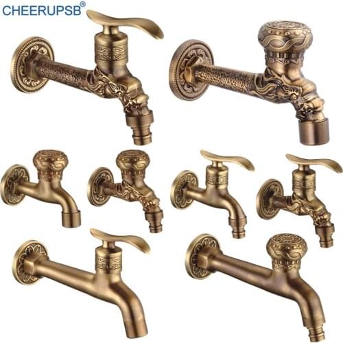 Wall Mount Antique Bibcock Brass Outdoor Decorative Taps Retro Washing Machine Mop Faucet Bathroom WC Garden Grifo Luxury Coppe