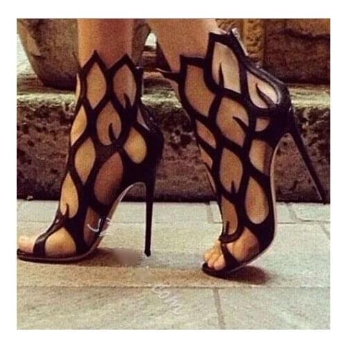 Irresistible Cut-Outs Dress Sandals Cut-out Peep Toe Flame High Heel Shoes Women Cut-out Gladiator Sandals Real Photo