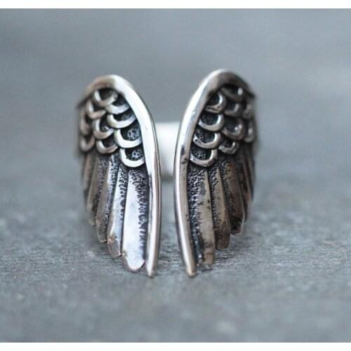 Luxury fine vintage Thai black angel wings wings opening adjustable jewelry ladies engagement wedding gift ring