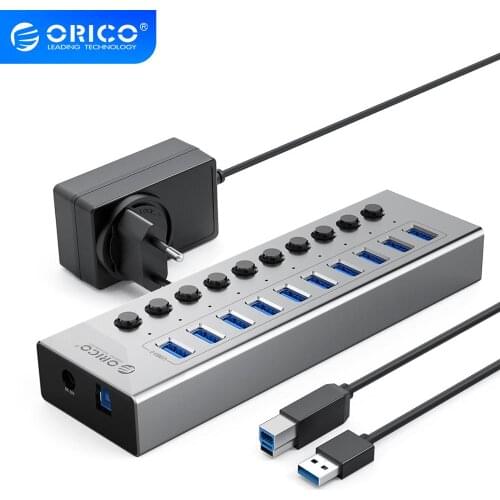 ORICO Aluminum USB 3.0 HUB Multi High Speed 7 10 13 16 Port USB Splitter With 12V Power Adapter Switch for Industrial Computer