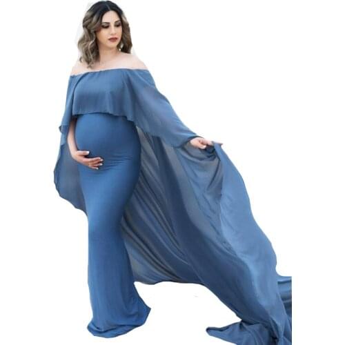 Pregnant Women Pajamas Robe Sexy Nightgown Long Sleeve Blue Chiffon Sleepwear Bathrobe Mesh Prom Bridesmaid Shawl