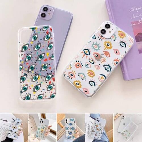 Pink Evil Ey Phone Case Transparent for iPhone 11 12 6 7 8 Pro X XS Max XR Plus Silicone Soft TPU Clear mobile bags coque funda