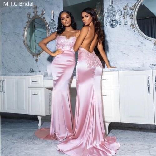 Sexy Dusty Rose Backless Bridesmaid Dresses Sweetheart Spaghetti Straps Lace Satin Plus Size Wedding Guest Prom Dress Wholesale