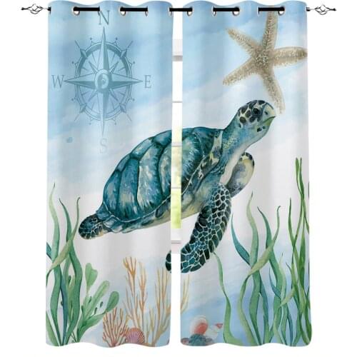 Nautical Theme Sea Turtle Starfish Compass Blackout Curtains For Kitchen Bedroom Kids Room Window Curtains for Living Room