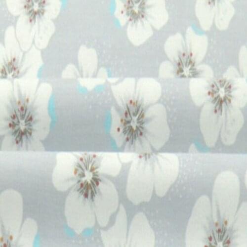 So Pretty 50x160cm Grey White Plum blossom Flower Printed 100% Cotton Fabric For DIY Sewing Clothing Bedding Quilting