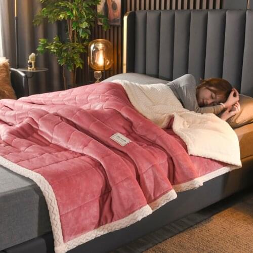Thick Three-layer Quilted Milk Fleece Blanket Winter Warm Dual-sided Sleeping Blanket Soft Comfortable Bedspread Blanket