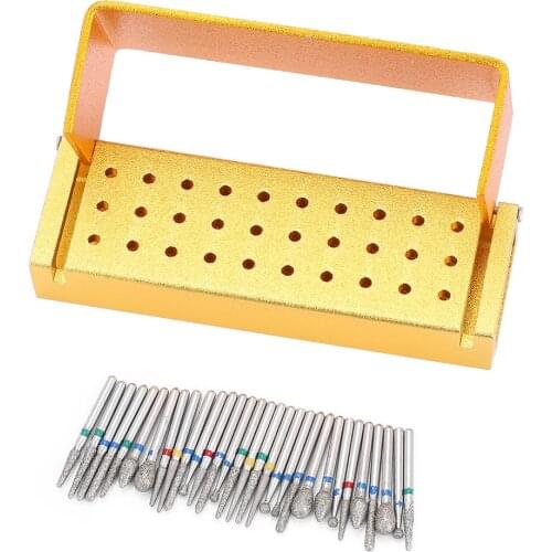 High Quality Aluminium Alloy Dental High Speed Handpieces Holder 30Pcs Dental Diamond Burs Drill Collect Place Tool With Cover