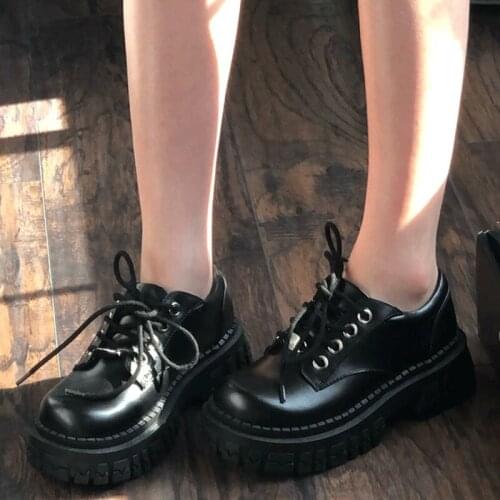 Womens PU Leather Moccasins Females Lace Up Metal Decoration Flat Platform Ladies New Cute Outdoor High Quality Vintage Shoes