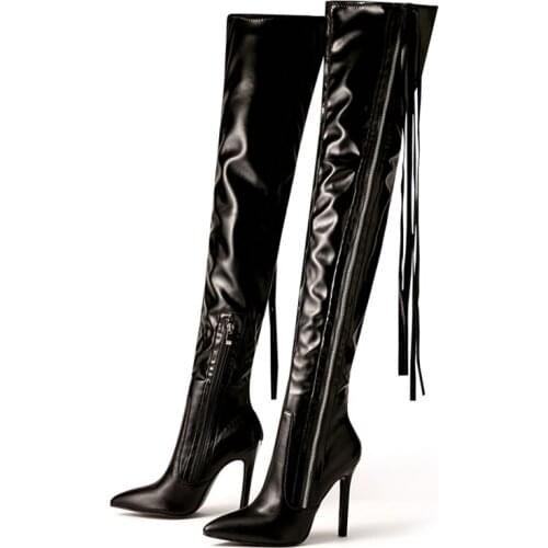 2021 Luxury Women 11cm Over The Knee High Heels Boots Winter Thigh High Boots Warm Fur Crotch Thigh High Boots Shoes Plus Size