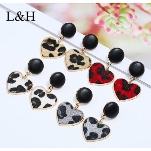 2018 Female Earrings Leopard Print Drop Earrings Fashion Geometric Statement Heart Dangle Earrings For Women Party Jewelry Gift