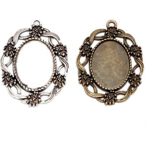 10pcs filigree cameo cabochon 18x25mm base pendant tray Glass Cabochon Base Setting DIY For Jewelry Making Findings Components B