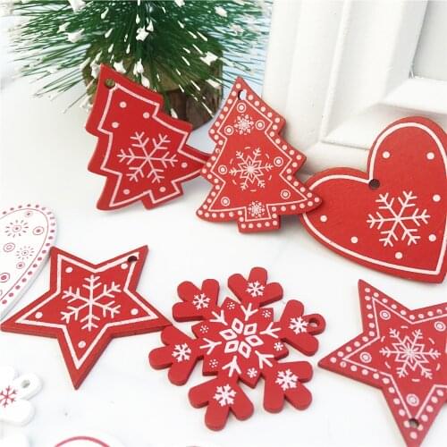 10Pcs/lot Wooden DIY Hanging Pendants Snow Elk Christmas New Year Natural Wood Christmas Tree Ornament Decora Adornos De Navidad