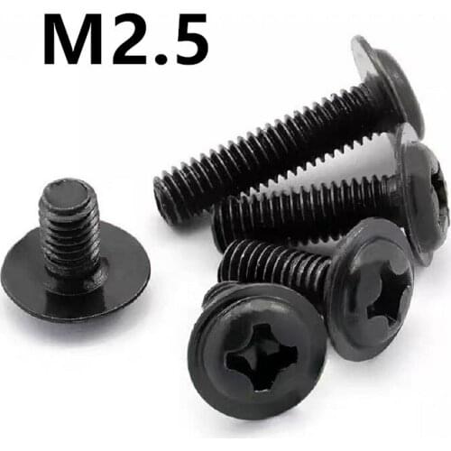 1000PCS M2.5 PWM DIN967 Black 304 Stainless steel Pan Padded Screws Referral Computer Case Chassis Fixed Motherboard Screws