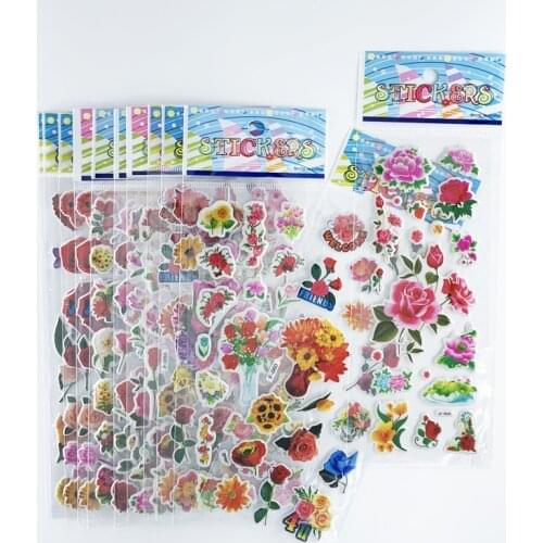 12 Sheets/Set 3D Cartoon Beautiful Flower Stickers Toys for Kids Scrapbooking Notebook Reward Sticker