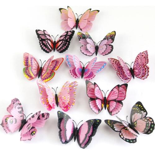 12pcs/set Multicolor Double Layer Wings 3D Butterflies Wall Stickers Room Wall Decor PVC Butterflies Magnet Fridge Stickers