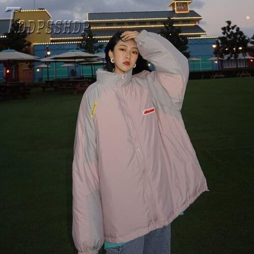 2019 Ins Popular Contrast Color Winter Women Parkas Loose Soft Fabric Female Overcoat