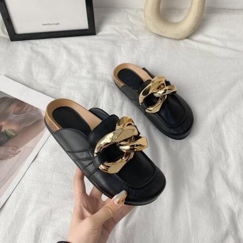 2021 Summer Women Slippers Womens Big Gold Chain Platform Mules Sandals and Slippers Womens Wholesale Flat Flip Flops Slippers
