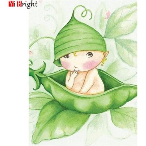 3D DIY Diamond Embroidery Baby Full Diamond Painting Cross Stitch Portrait Baby Green Peas Needlework Home Decorative XY1