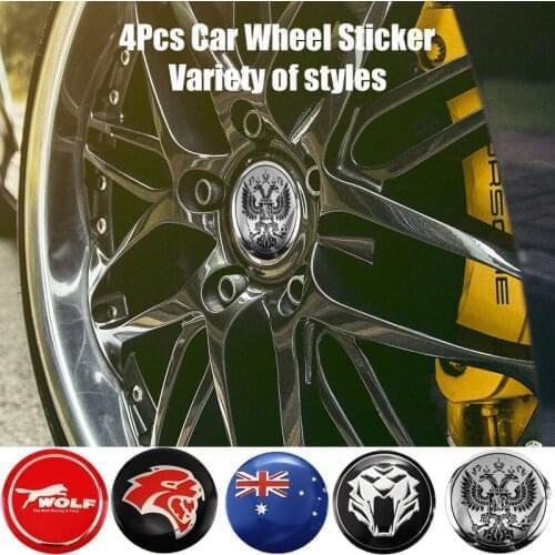 4Pcs Wheel Center Hub Cap Stickers Skull Lion Tiger Wolf Flag Animal Logo Emblems Car Styling Alloy 56mm Decal Auto Accessories