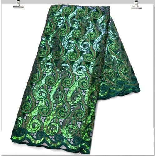 African Lace Fabric Green High Quality Lace Organza French Embroidery Sequins Lace Fabric For Nigerian Party Sewing M10423