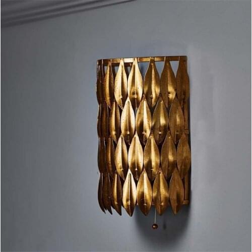 American Country Gold Foil Leaf Retro Wall Lamps Mediterranean Bedroom Bedside Living Room Corridor Soft Sconces Wall Lights