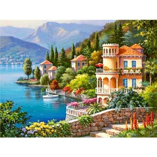 ARMYQZ5D Diamond Painting Landscape Round Square Tree Scene DIY Embroidery River Home Decoration Diamond Art