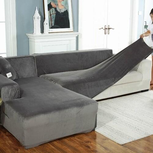 Velvet Plush L Shaped Sofa Elastic Furniture Couch Slipcover for Living Room Stretch Slipcover Couch Cover with Pillowcase